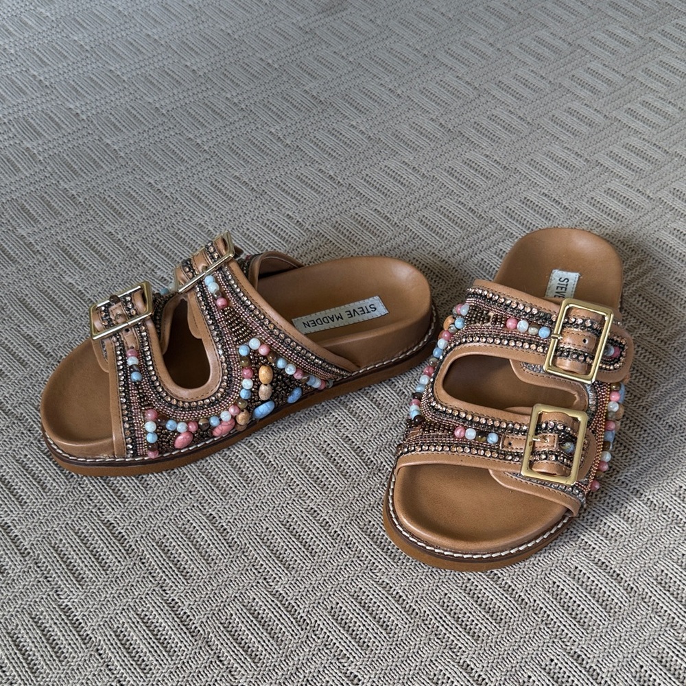 Steve Madden Tan Beaded Sandals